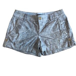 Banana Republic Blue Chambray Cuff Button Tab 100% Cotton Mid Rise Shorts Sz 0P